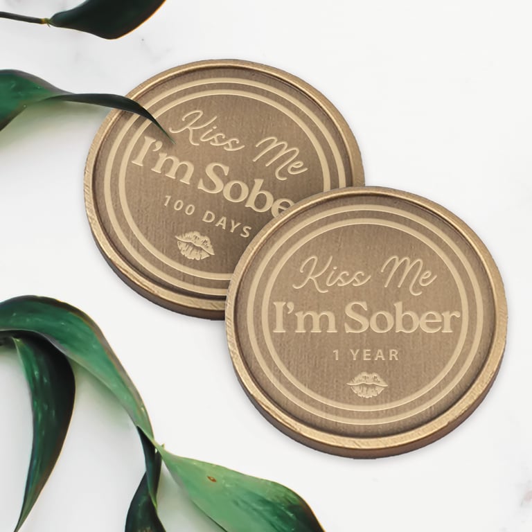 Kiss Me, I'm Sober 02 Sobriety Coin Custom Sobriety Token Personalised Milestone
