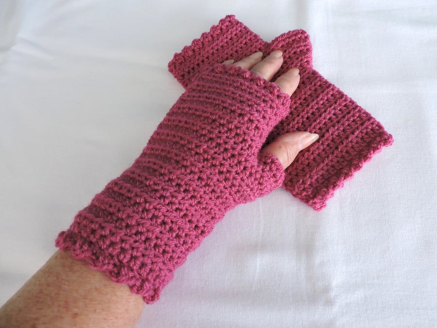 Fingerless Mittens for Adults Raspberry Pink