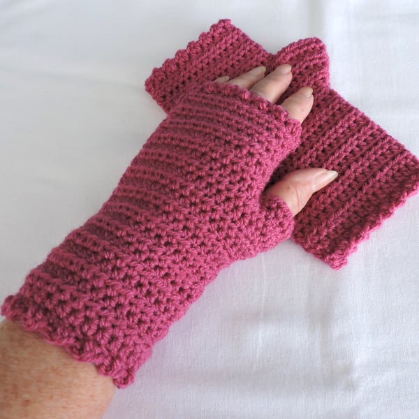 Fingerless Mittens for Adults Raspberry Pink