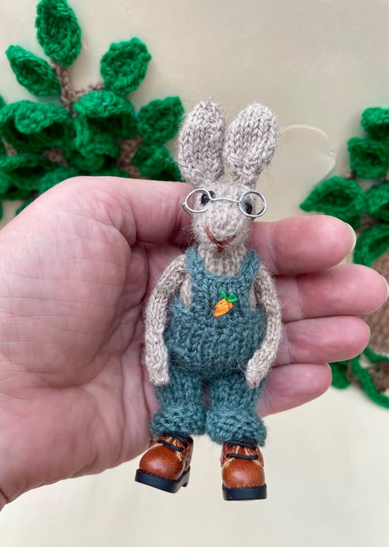 Walter Whiskers: Miniature Poseable Bunny Ornament with Glasses