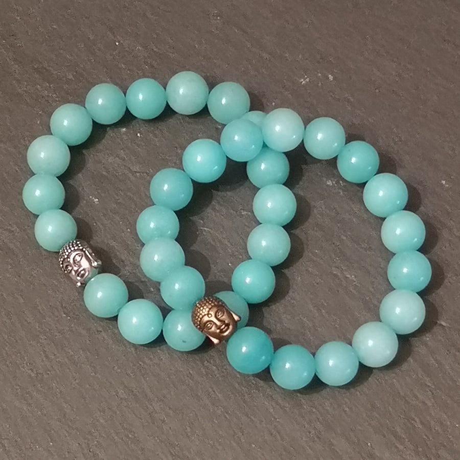 Aqua quartzite stretchy buddha bracelet