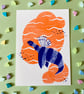 Plesiosaur Fairy - A6 risograph print in Blue and Orange  - Image 5