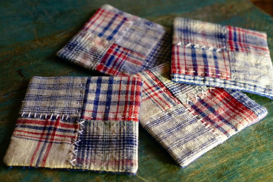 Handmade Patchwork Coasters, Vintage Fabric, Pair of Fabric Coasters