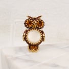 Beadwork owl pendant in bronze gold and topaz, Handmade bird lovers gift