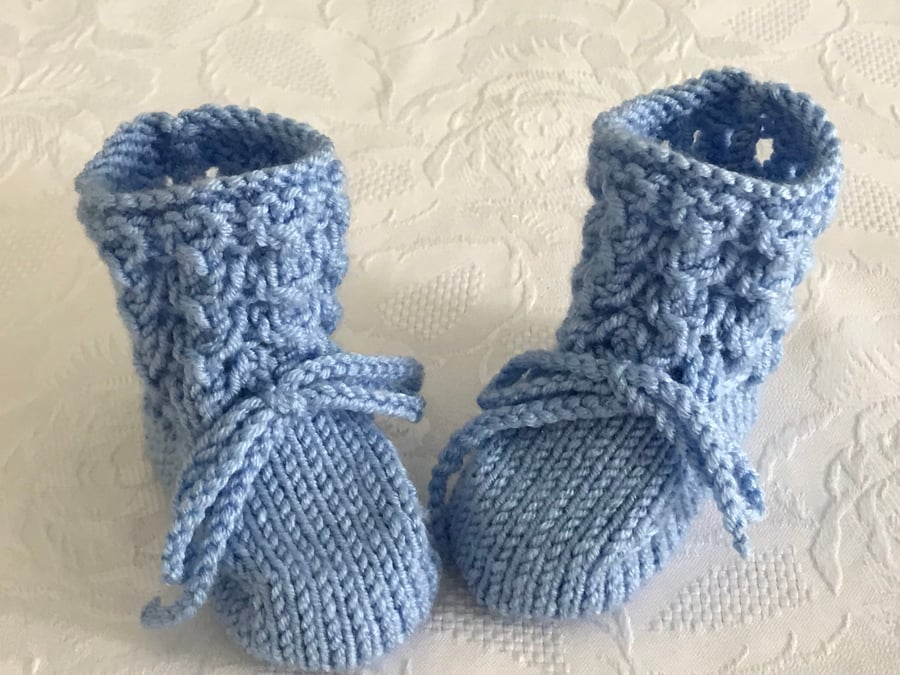 Hand Knitted Blue Baby Booties