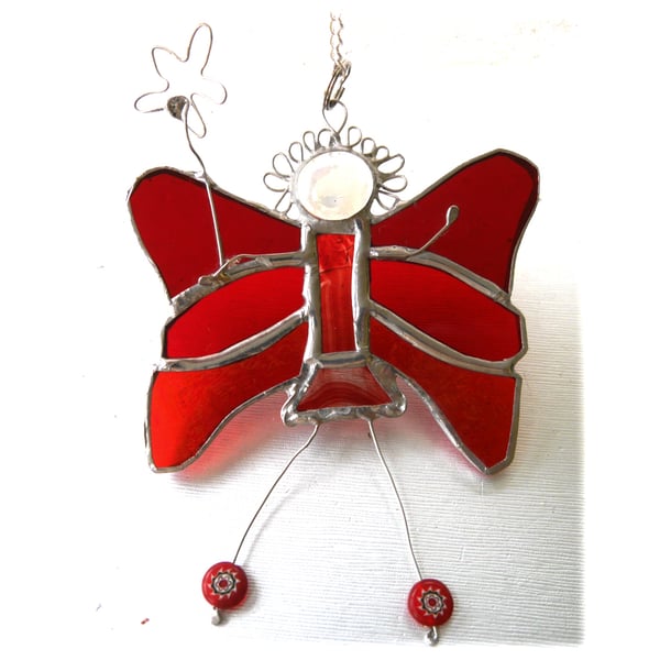 Fairy Angel Suncatcher Stained Glass Red 030