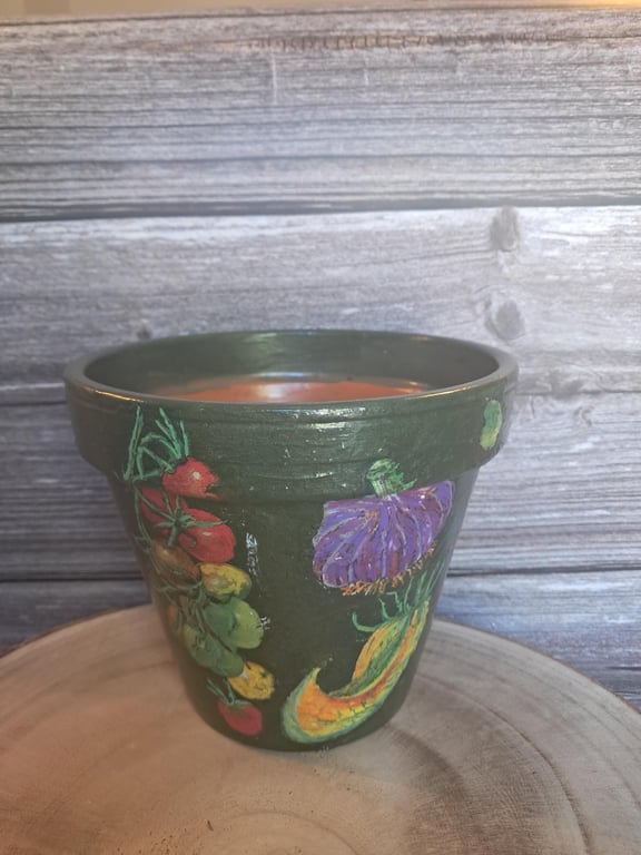 Hand Painted Terracotta Pot, Vegetable Garden Planter, Weatherproof Indoor Outdo