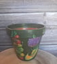 Hand Painted Terracotta Pot, Vegetable Garden Planter, Weatherproof Indoor Outdo
