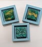 Green Abstract Textile Mini Art in Teal Painted wooden frame. - Image 1