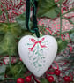 Mistletoe hand-painted ceramic heart Christmas bauble - Image 2