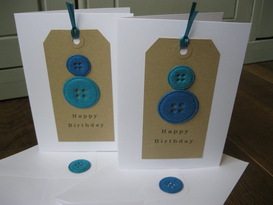 Happy Birthday Button Cards (Blue - 2 Pack)
