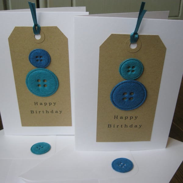 Happy Birthday Button Cards (Blue - 2 Pack)