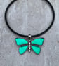 Women's Leather Choker, Silver Plated Crystal Butterfly Pendant, Boho Jewellery - Image 6