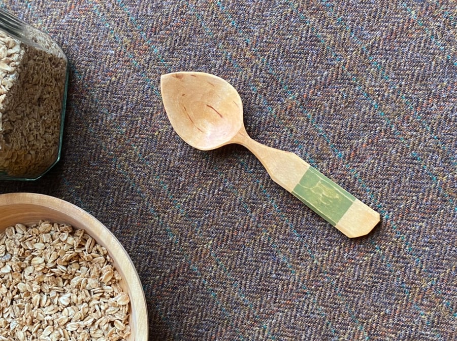 Birch Wood Eating Spoon- Green Milk Paint Handle