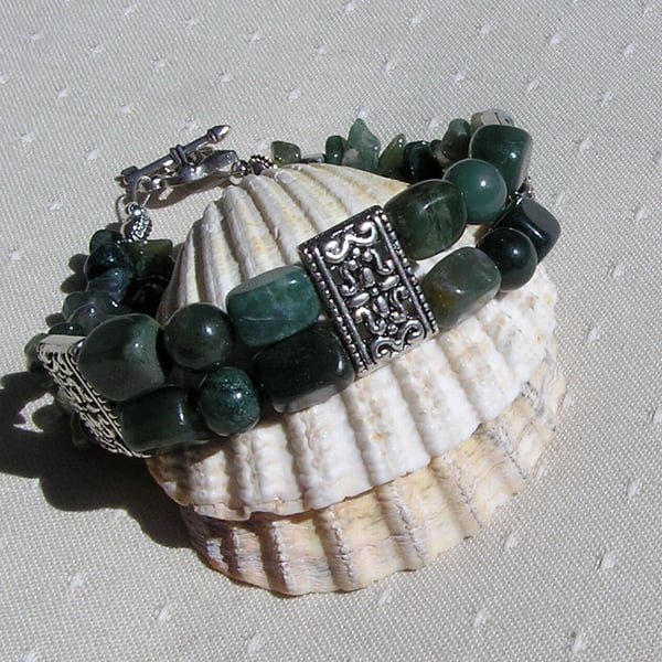 Green Moss Agate Crystal Gemstone Bracelet "Meadow Moss"