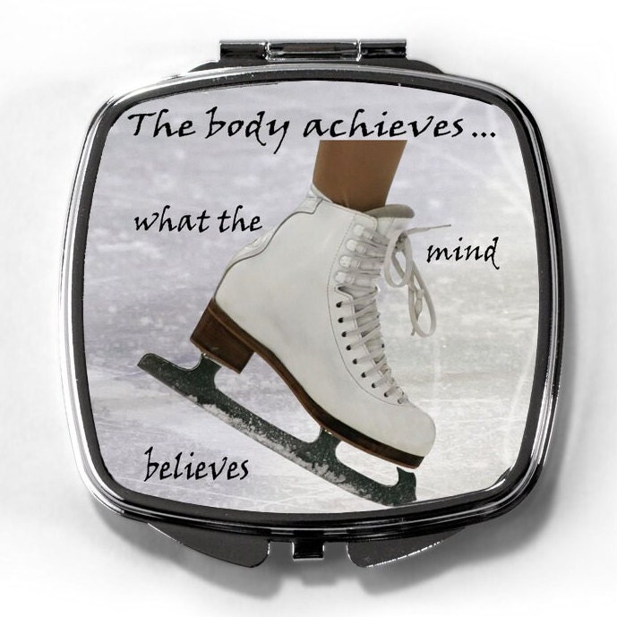 Ice skaters compact mirror for make up with positive quote