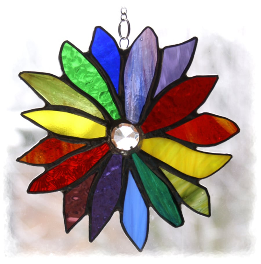 Rainbow Flower Suncatcher Stained Glass Handmade 