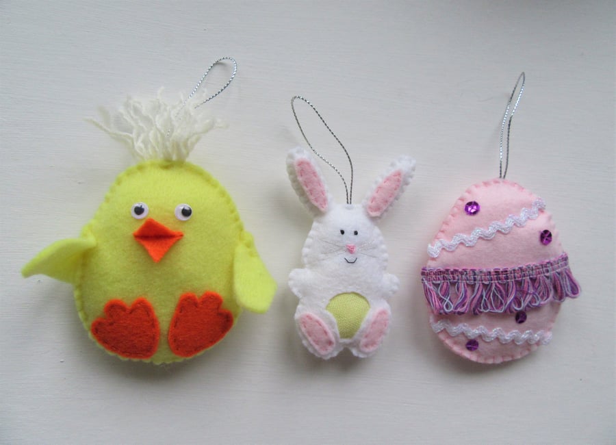 Set of 3 felt Easter decorations, Easter hanging decor