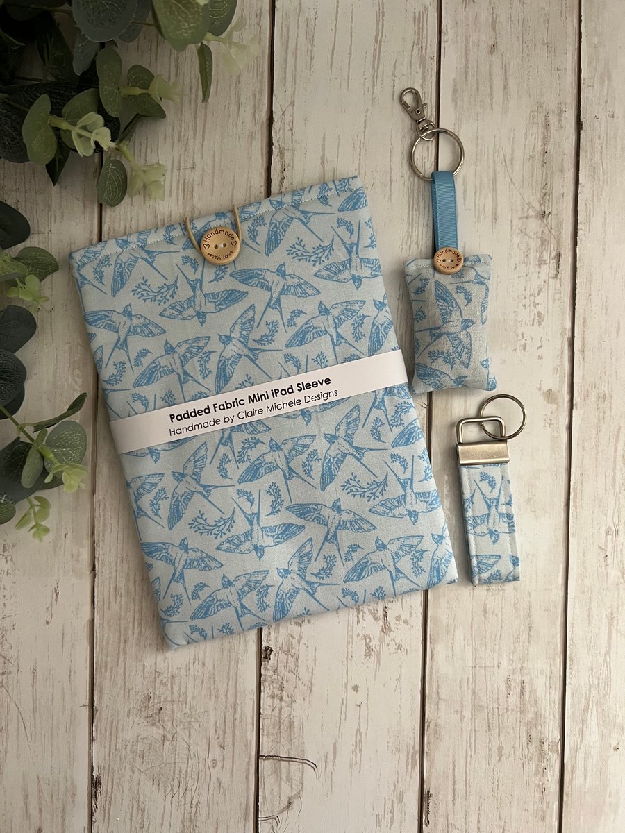 GIFT SET: Padded iPad Mini Sleeve Cover, Lavender Filled Key Ring & Key Fob