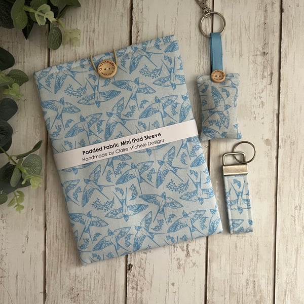 GIFT SET: Padded iPad Mini Sleeve Cover, Lavender Filled Key Ring & Key Fob