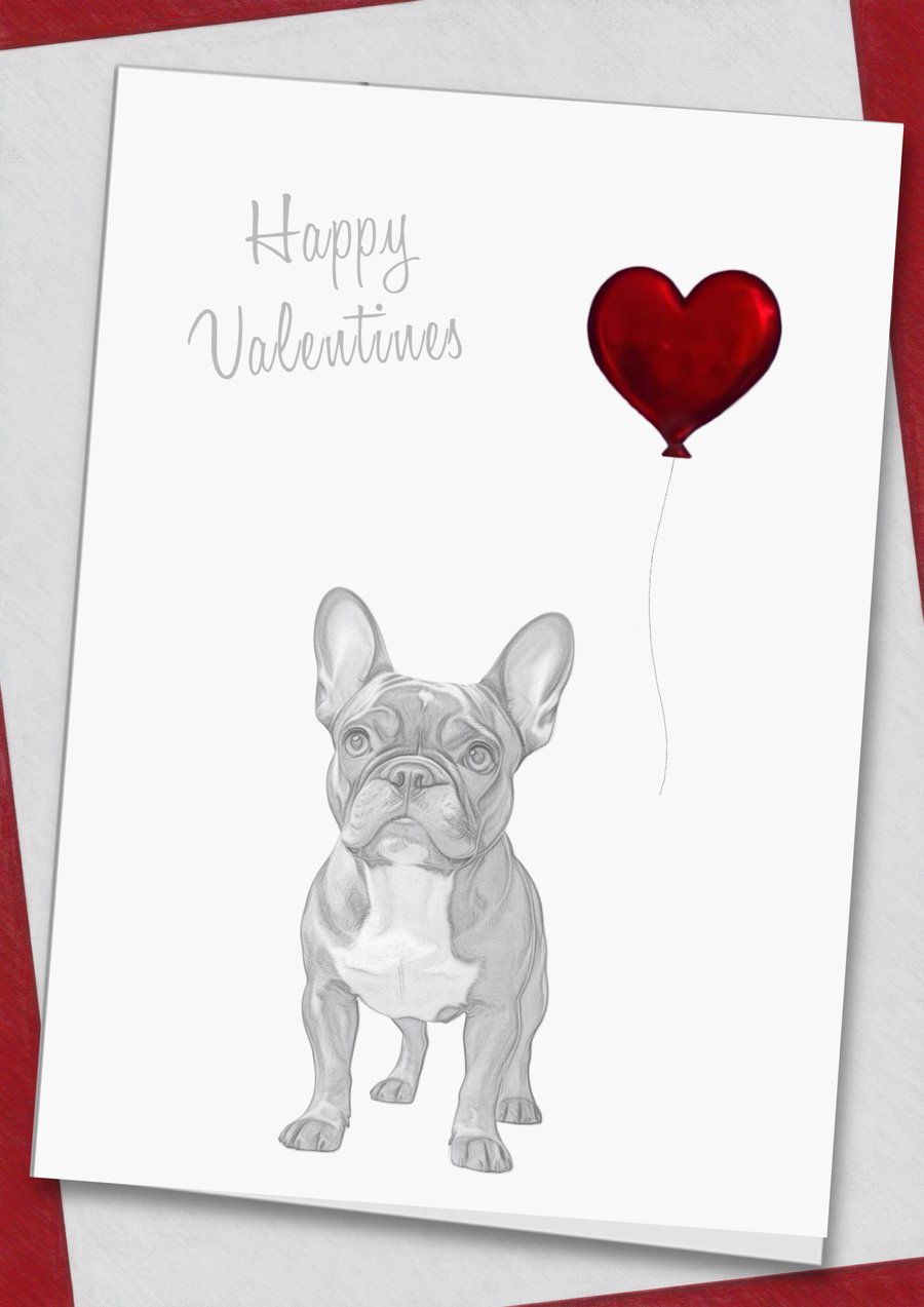 Love Hearts Dogs French Bulldog Valentines Card