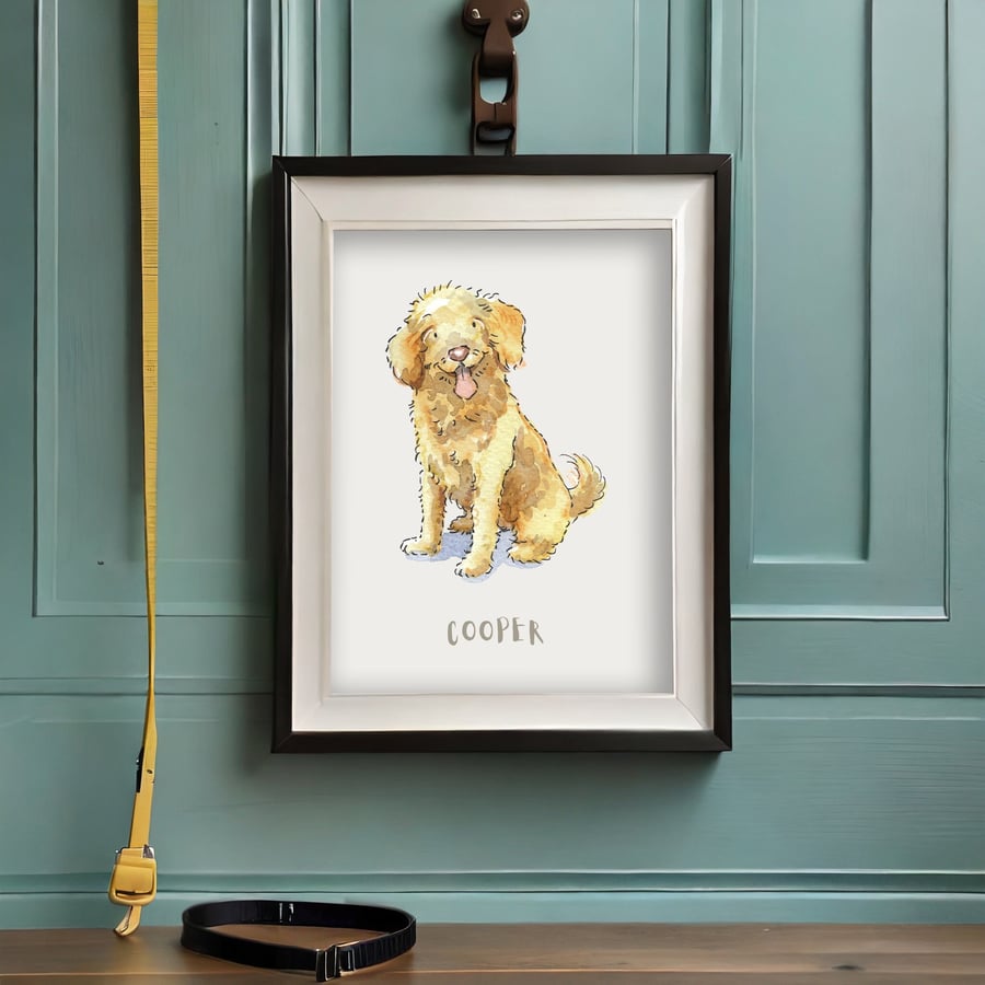 Labradoodle Golden Personalised Dog Print
