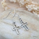 silver plated earrings with silver plated cross charm