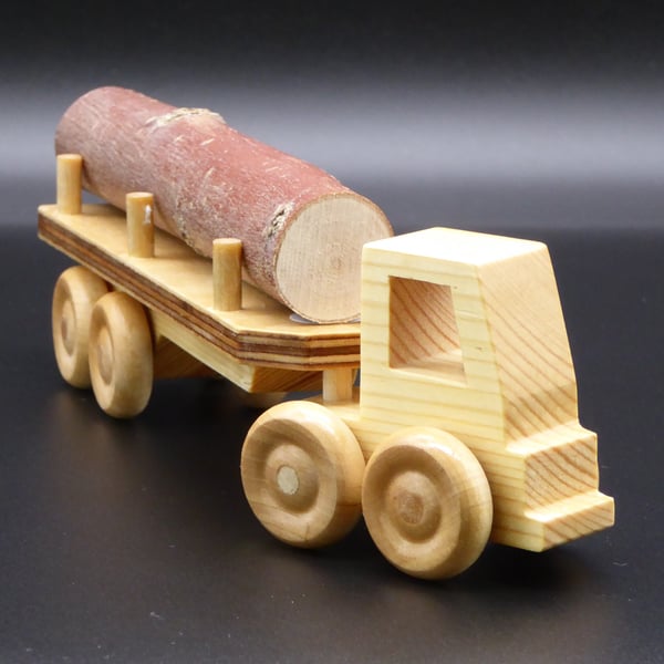 Wooden Lorry with Artic Flatbed Trailer and Tree Trunk