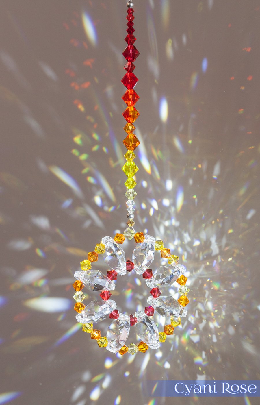 Suncatcher beautiful sparkly Swarovski hanging decoration in red orange yellow