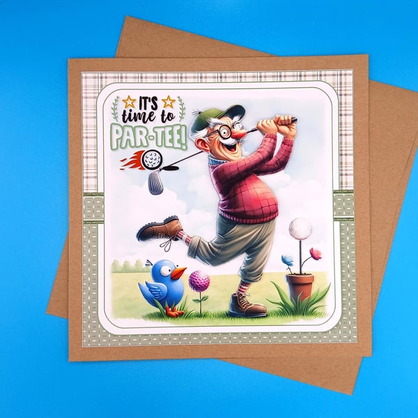 Funny Golf Birthday Card, Large, Decoupage 