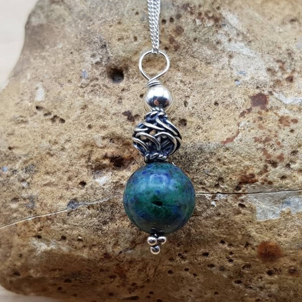 Small Chrysocolla pendant necklace