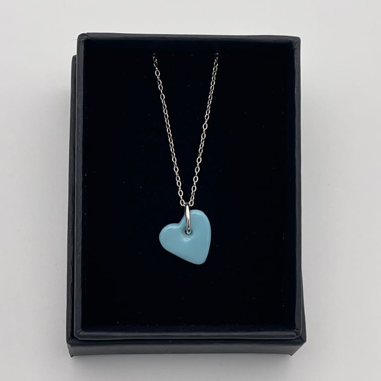 Aqua-blue porcelain sweetheart necklace