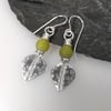 Silver and green opal leaf spear earrings