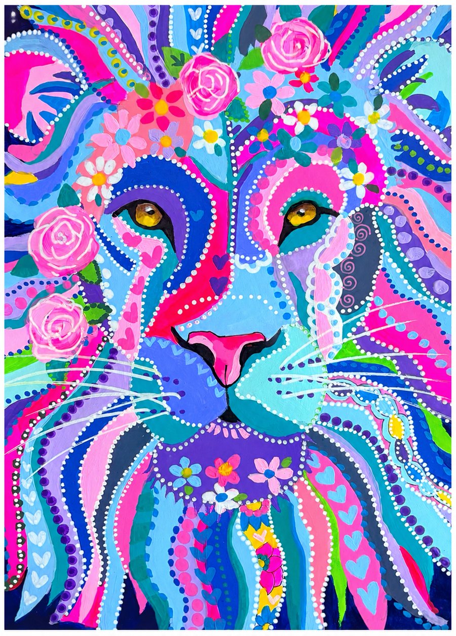 Original Colourful Lion Art