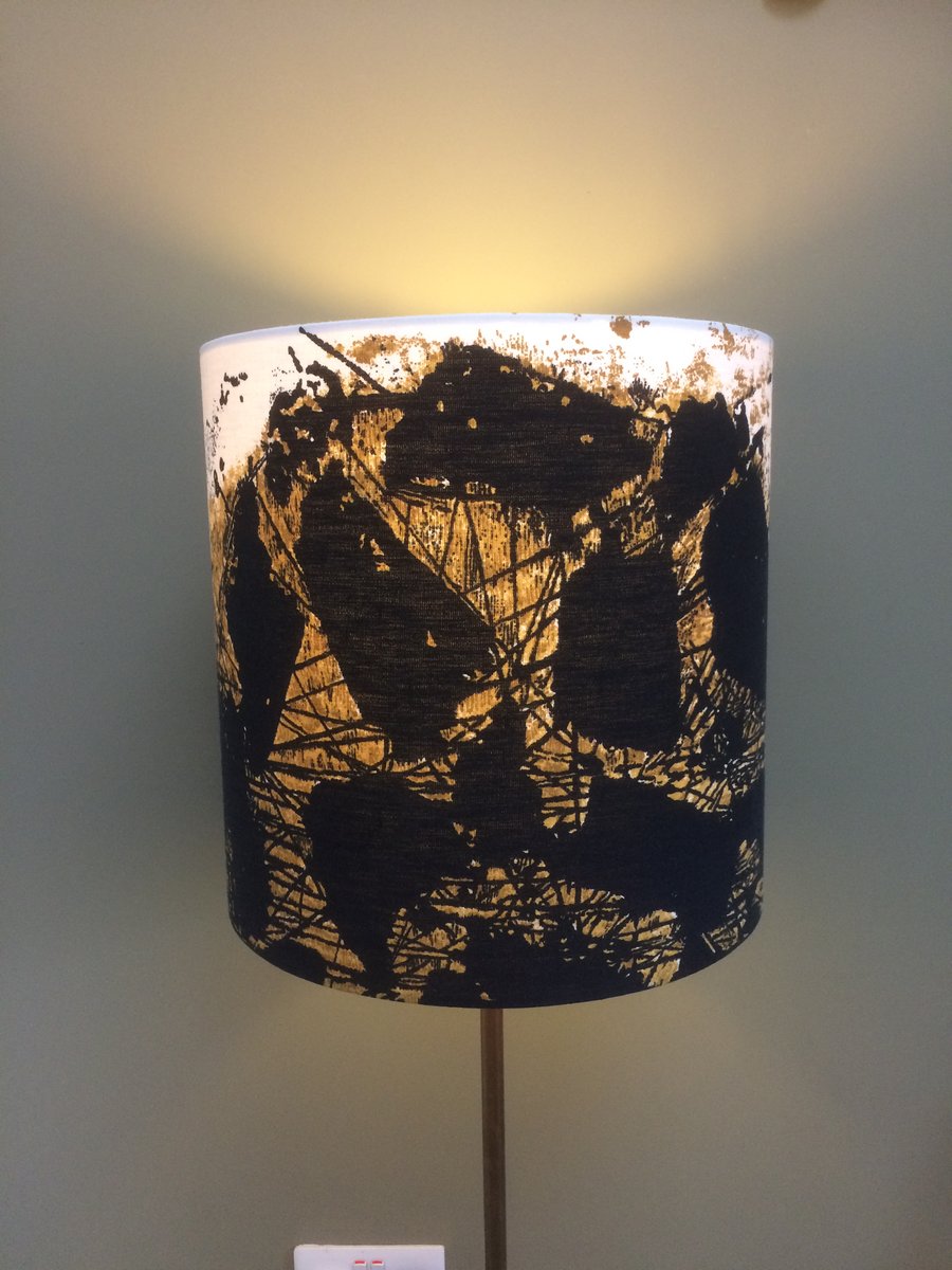 ABSTRACT Leopard 'y Black Mustard White Moygashel Vintage Fabric Lampshade