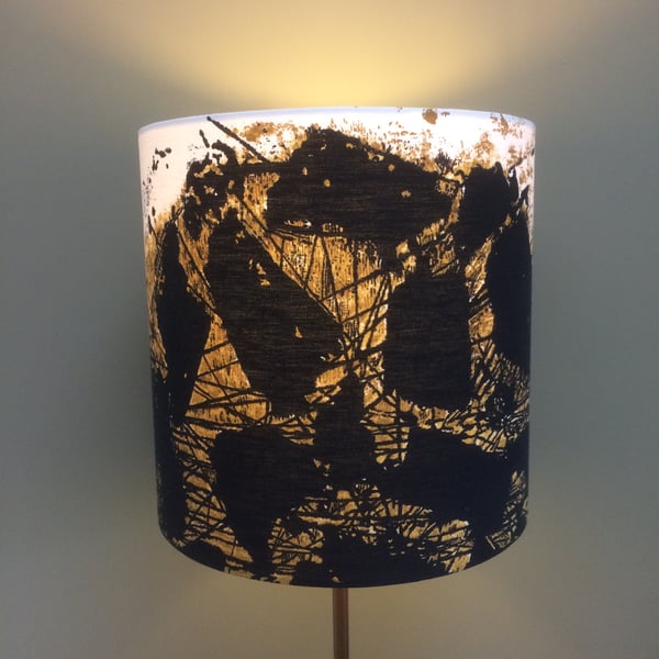 ABSTRACT Leopard 'y Black Mustard White Moygashel Vintage Fabric Lampshade