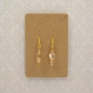 Gold Plated Amber Glass Bead Dangle Earrings