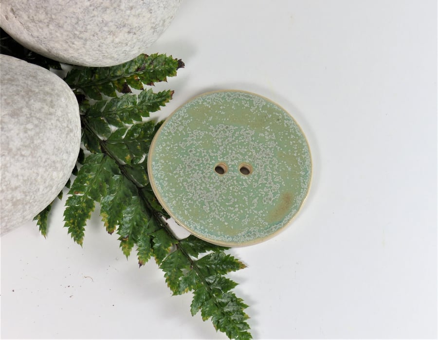 6cm  Big Mottled Green  Handmade Ceramic Button - 6cm Buttons