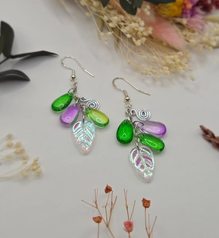 Sterling Silver Teardrop Charm Cluster Earrings, Whimsical Colourful Jewellery