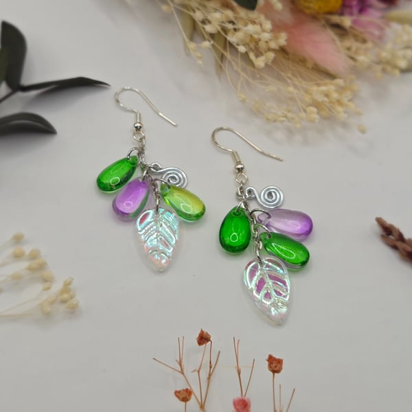 Sterling Silver Teardrop Charm Cluster Earrings, Whimsical Colourful Jewellery