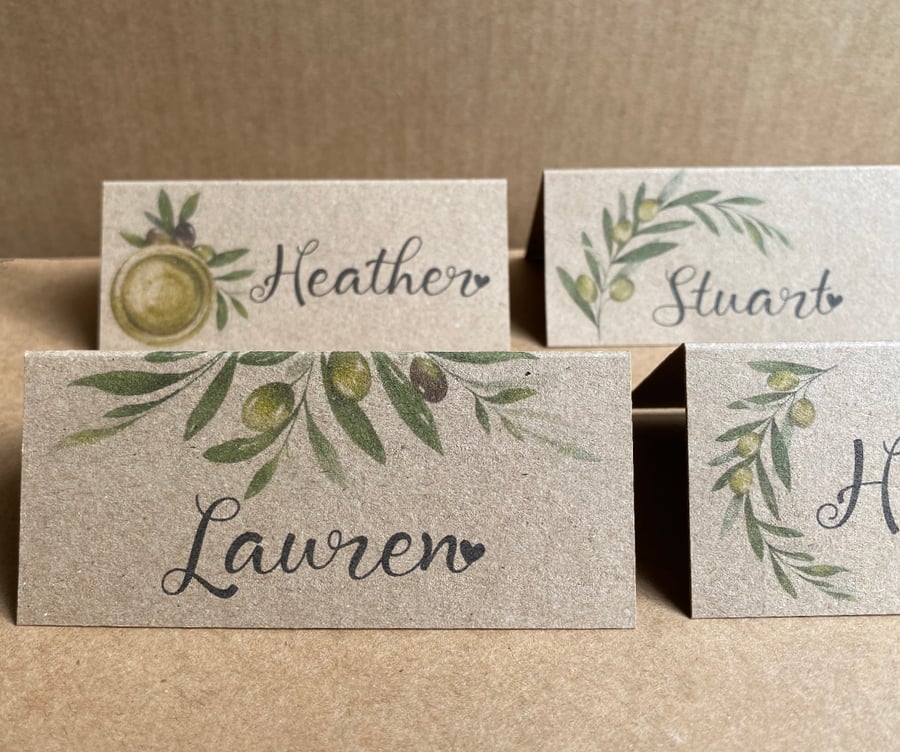 6x rustic olives place CARDS custom NAME Wedding table seating setting decor
