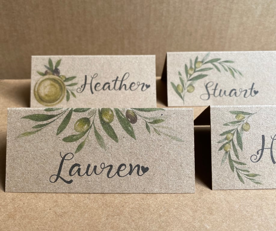 6x rustic olives place CARDS custom NAME Wedding table seating setting decor