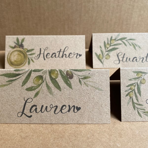 6x rustic olives place CARDS custom NAME Wedding table seating setting decor