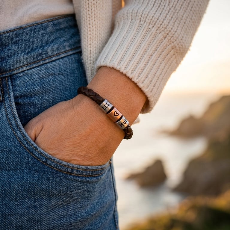 Best Mum Leather Bracelet with Hand Stamped Rings - Free Delivery