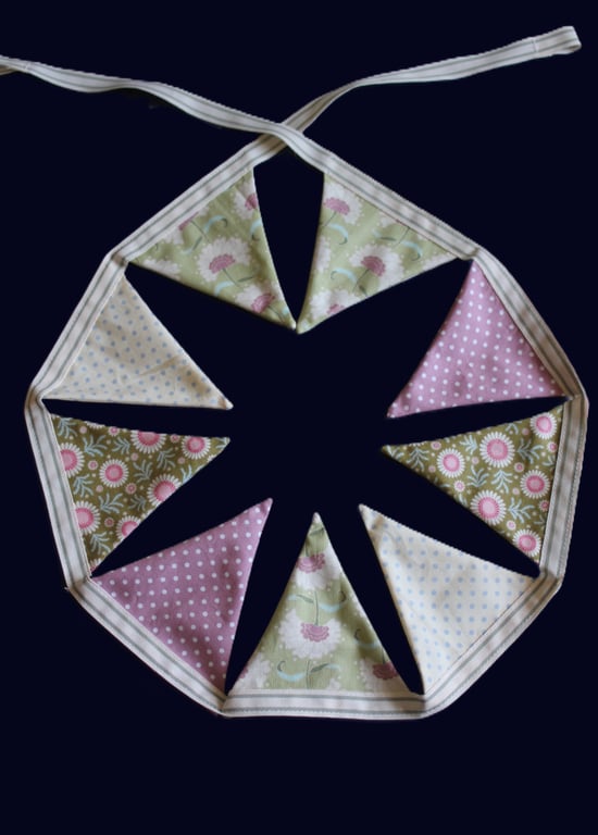 Tilda and polka dot mini (dresser) bunting in pink, green, cream and blue