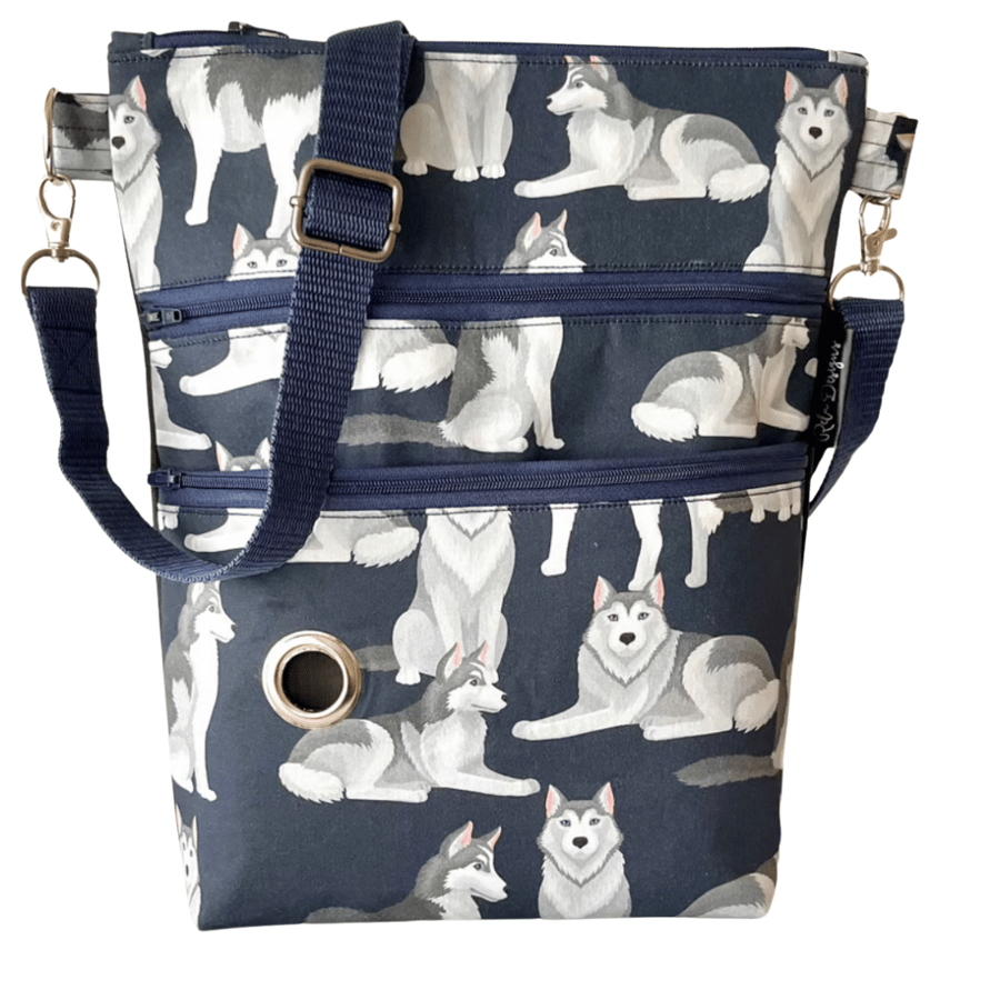 Dog walking cross body bag, Huskies 