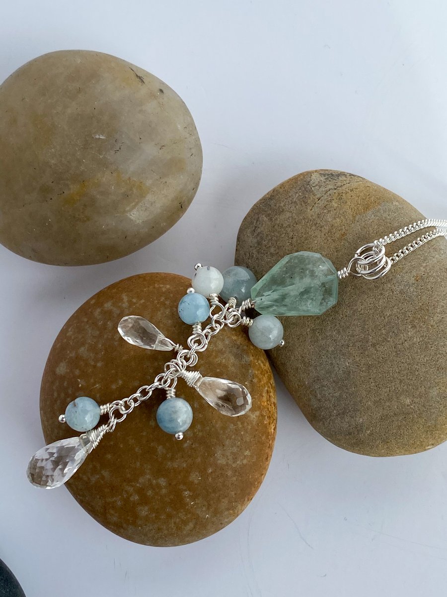 Multi aquamarine drop pendant - made in Scotland. 