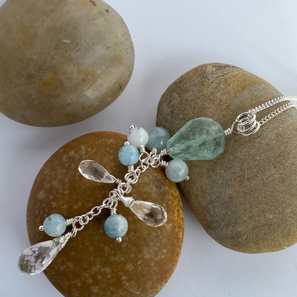 Multi aquamarine drop pendant - made in Scotland. 