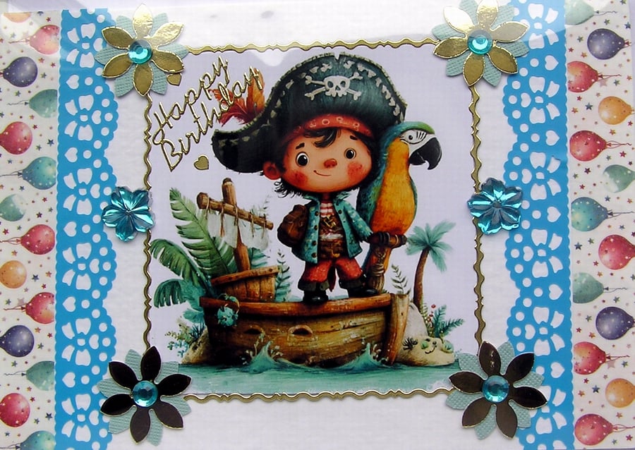 Pirate Prince - Hand Crafted Decoupage Greeting Card - Happy Birthday - 3292