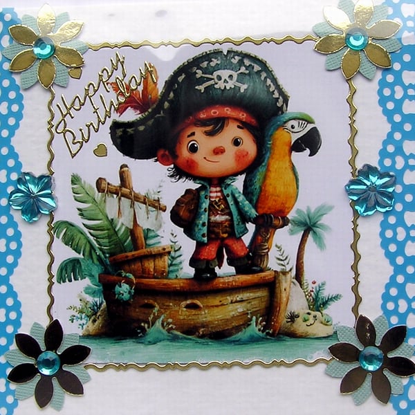 Pirate Prince - Hand Crafted Decoupage Greeting Card - Happy Birthday - 3292
